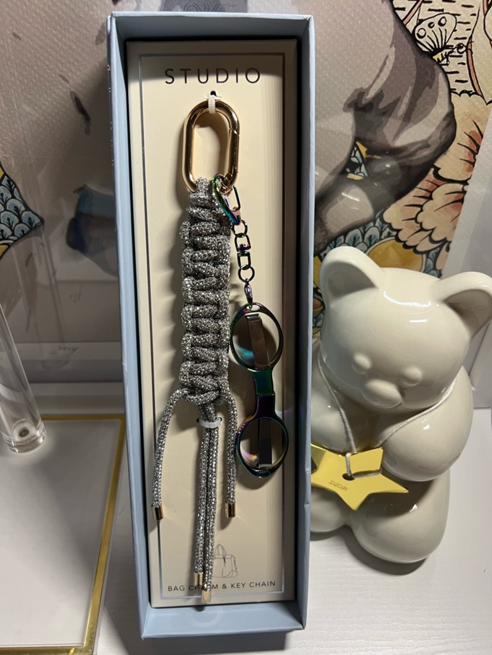 STUDIO Rhinestone Knotted Bag Charm & Foldable ✂️ Scissor